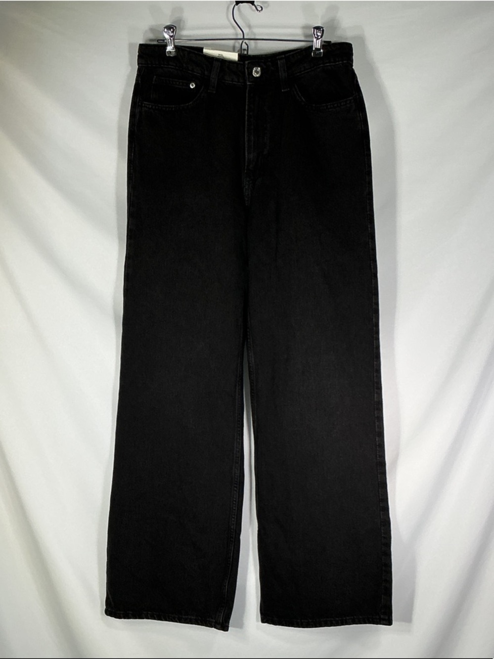 H&M Black Wide Leg Jeans Ultra High Waist Denim Relaxed Fit Women Size 8 NWT